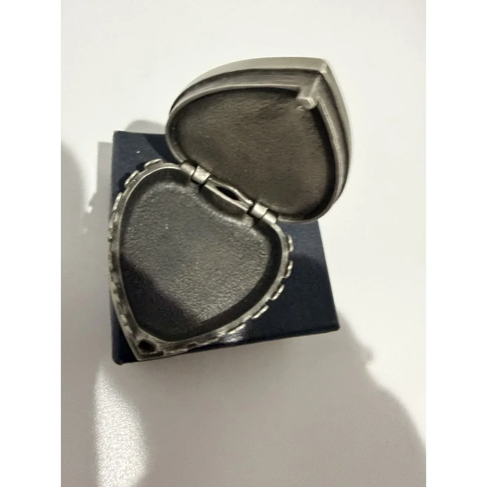 Pewter Tone‎ Finish Hinged Lid Heart Jewelry Trinket Box Mini Crystal Heart Top